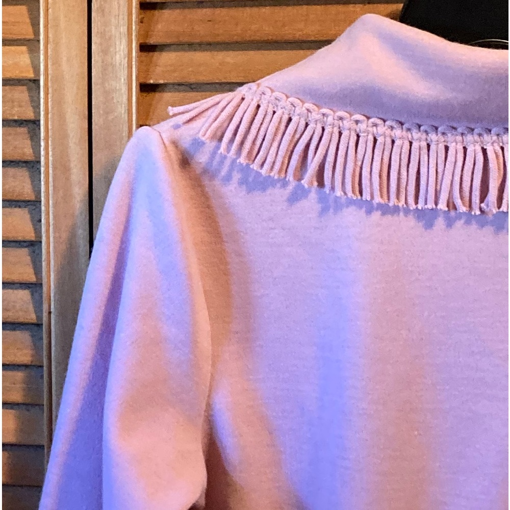 Lennie for Nina Leonard Pink Cowl Neck Fringed Collar Knit Sweater - Picture 11 of 16